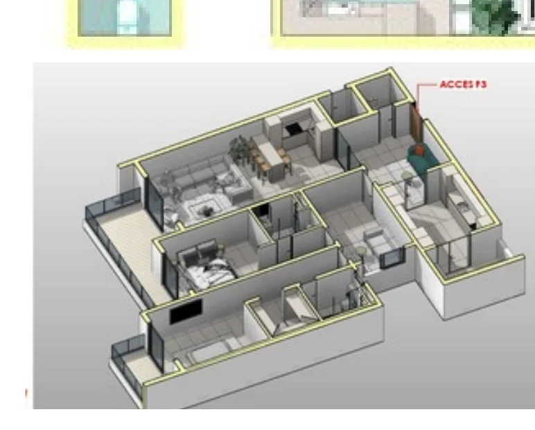 Vue axonométrique 1 de l'appartement F3-C