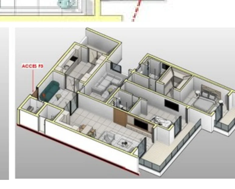 Vue axonométrique 2 de l'appartement F3-C