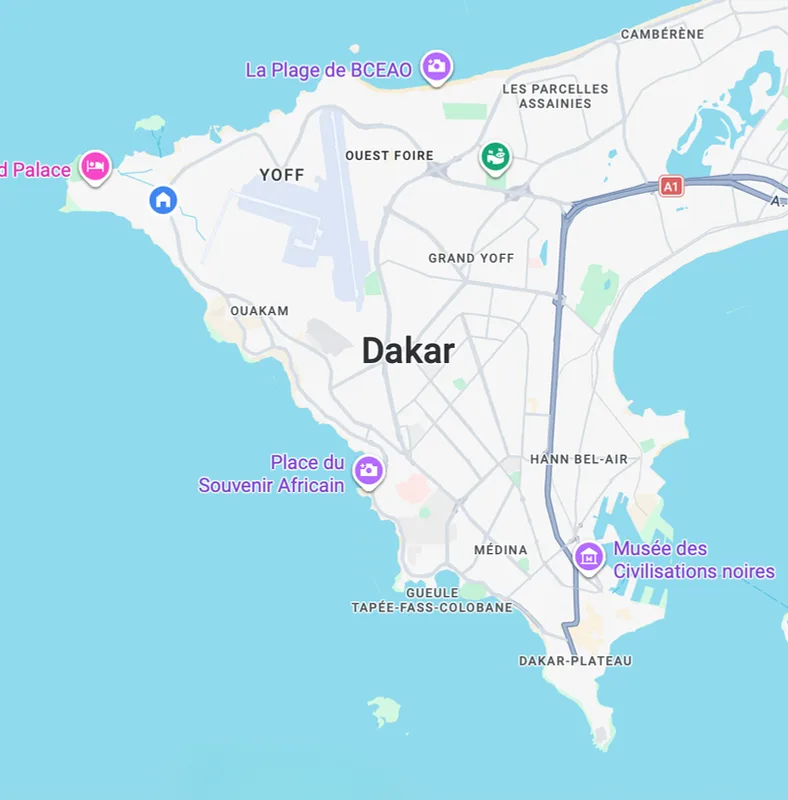 Carte de situation de la Résidence Prestigia 2 sur la presqu'île de Dakar