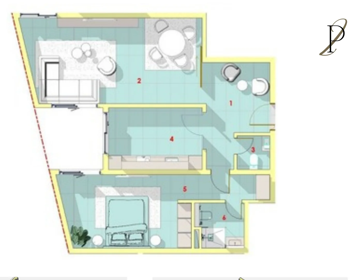 Plan 2D de l'appartement F2-A, 81 m²