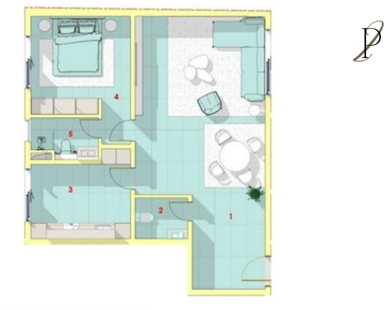 Plan 2D de l'appartement F2-B, 81 m²